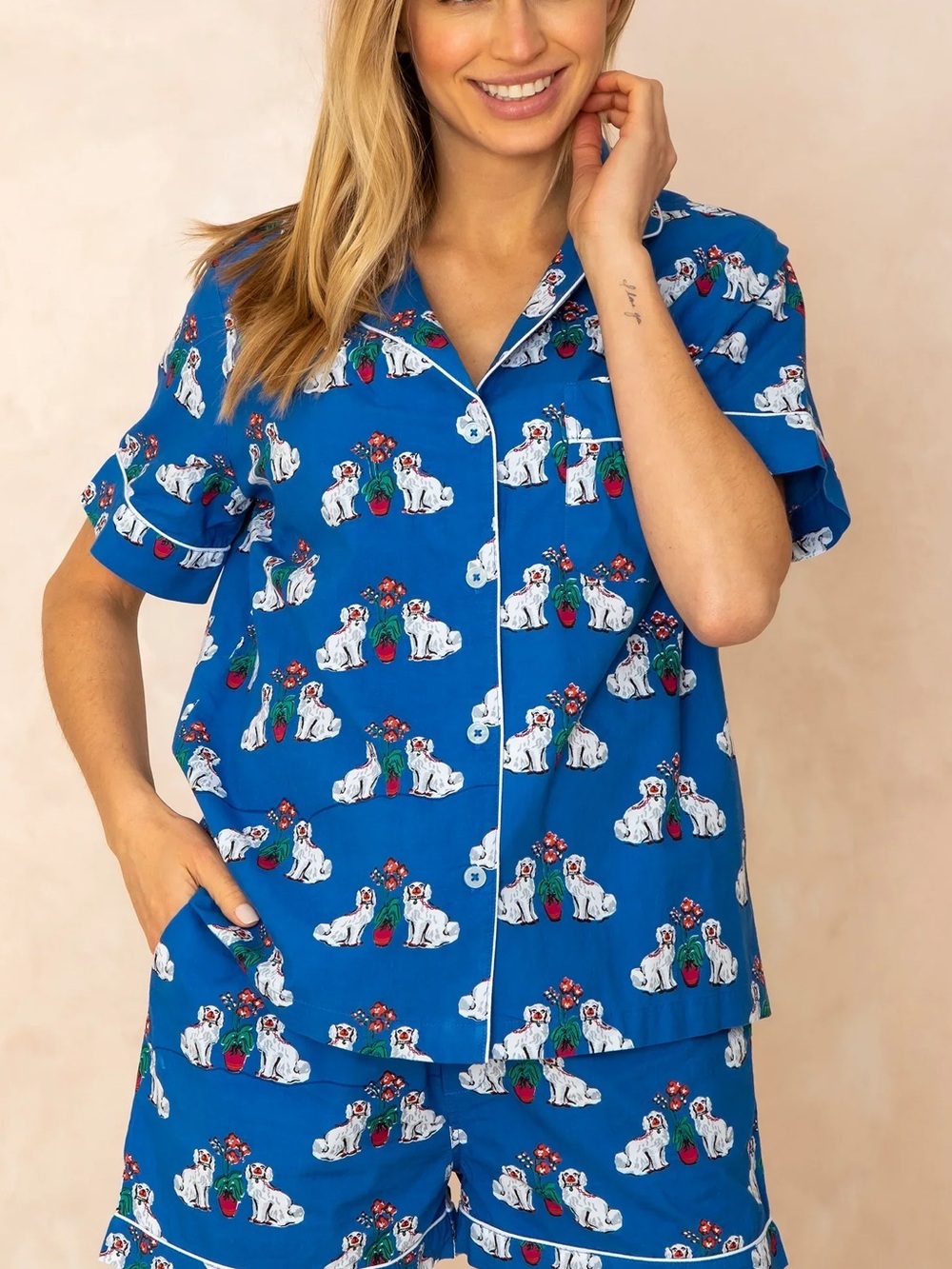 PrintFresh Spaniel Printed Blue Pajama Shirt